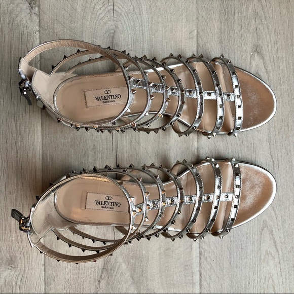 Valentino Silver Rockstud Gladiator Sandals Sz40 - Picture 2 of 11